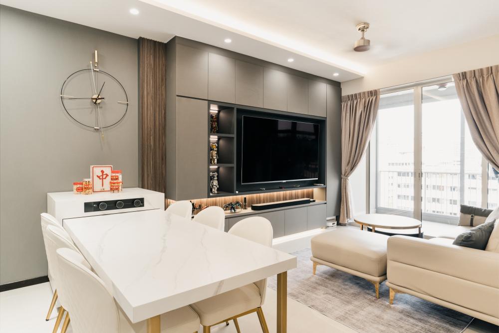 Modern Living Room with TV Console and Feature Wall