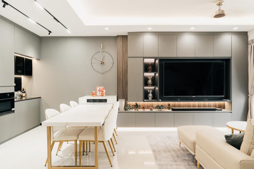 Modern Living Room with TV Console and Feature Wall