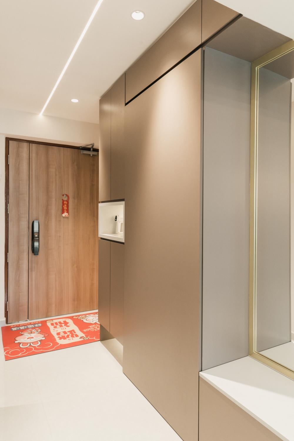 Contemporary Foyer with Mirror and Artwork