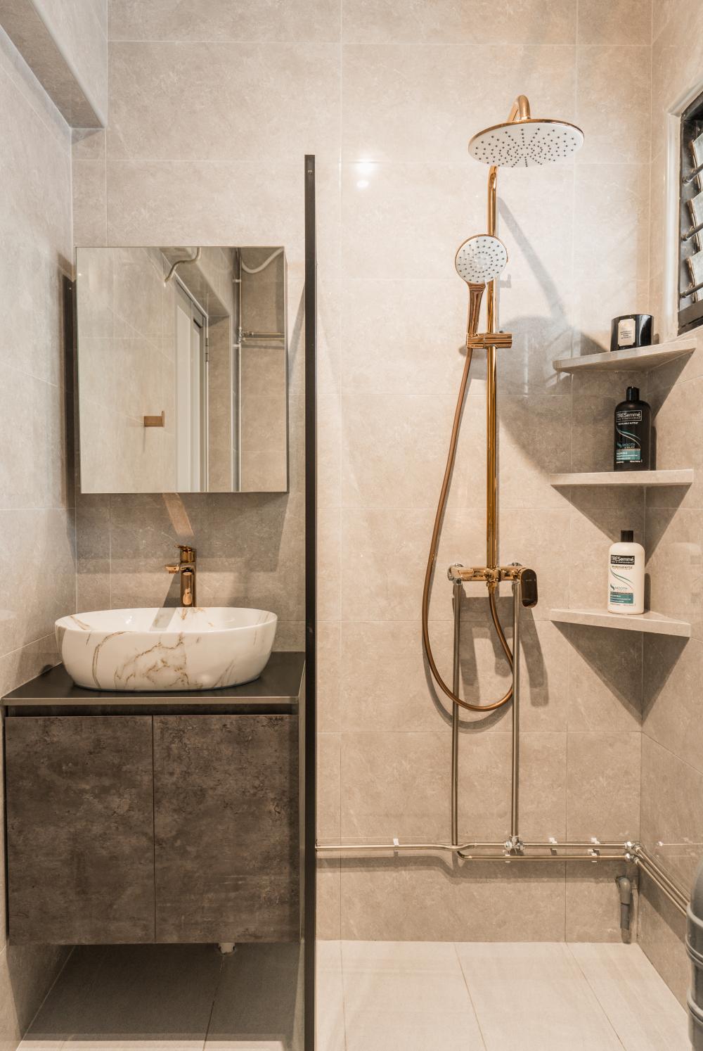 Minimalist Bathroom with Countertop and Mirror