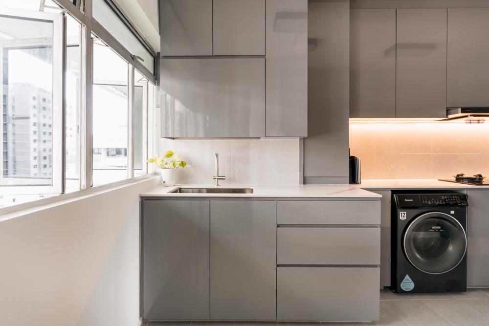 Minimalist Kitchen with Countertop and Kitchen Window