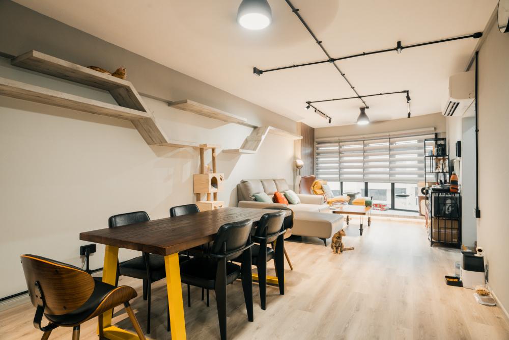 Industrial Living Room with TV Console and Feature Wall