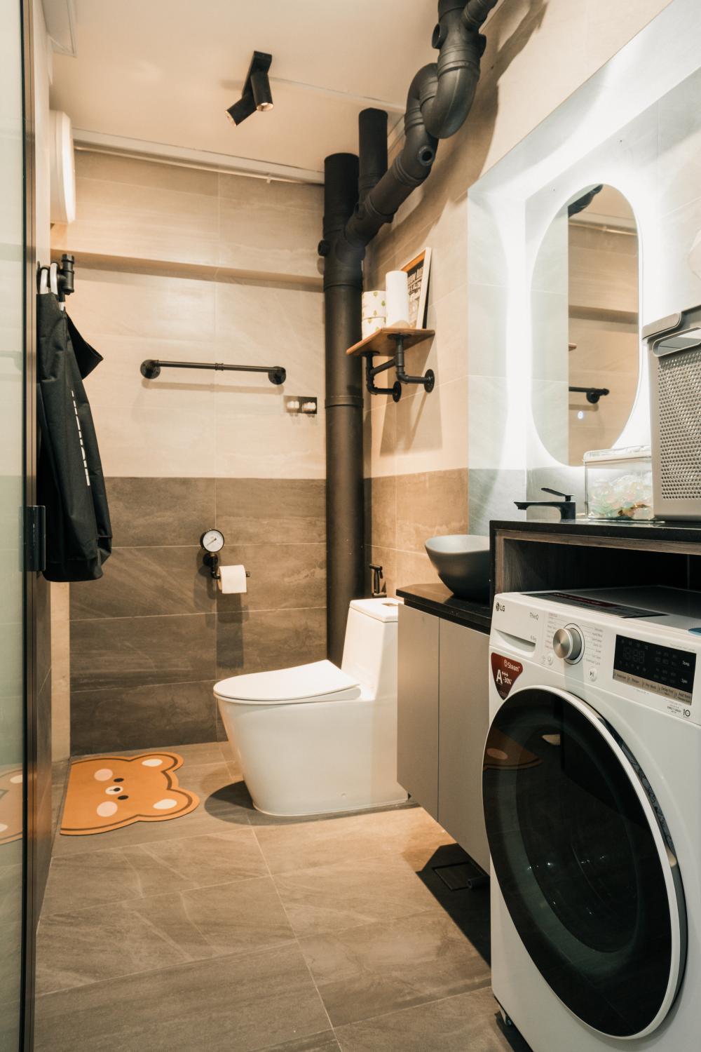 Industrial Bathroom with Mirror and Bathroom Storage