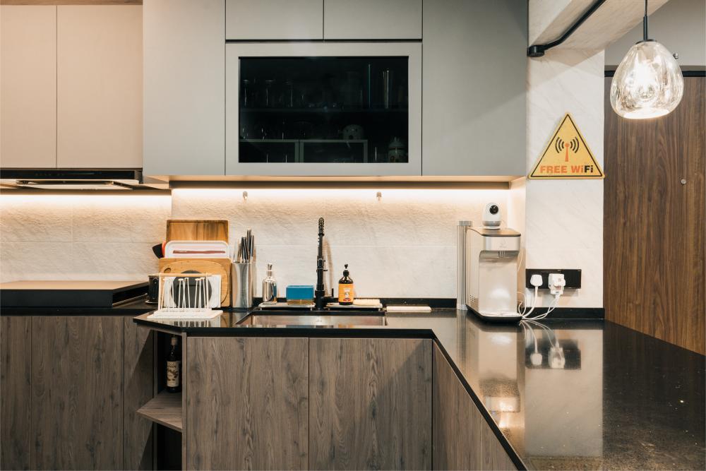 Industrial Kitchen with Countertop and Kitchen Island