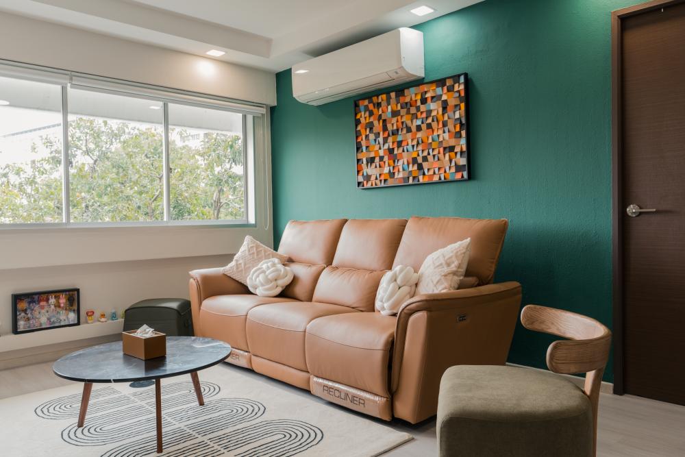 Country Living Room with Feature Wall and Cove Lighting