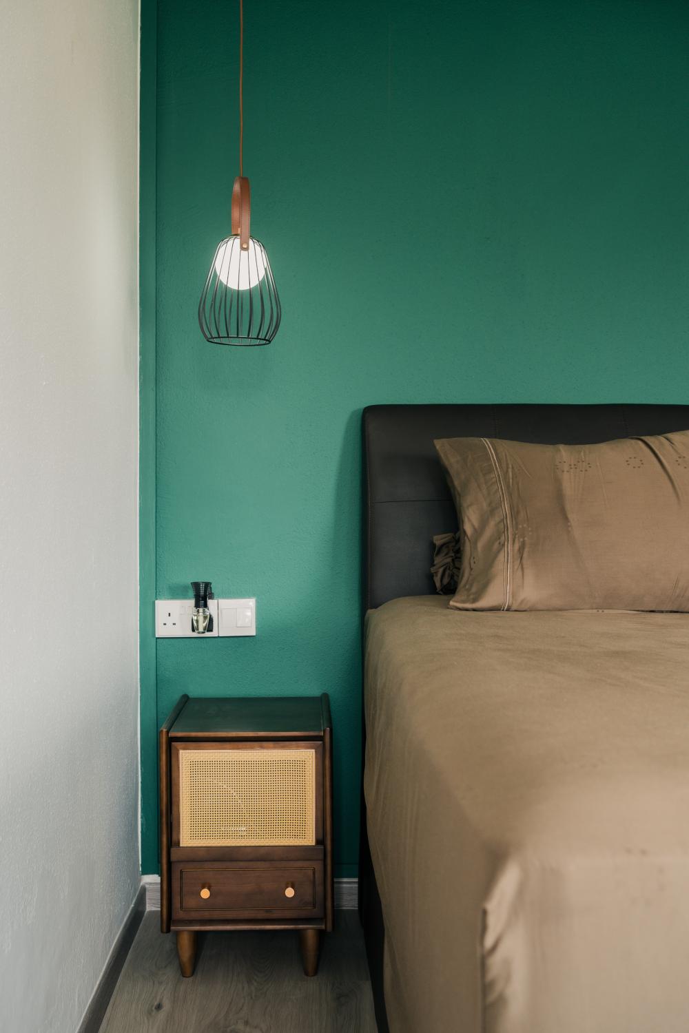Country Bedroom with Drop Light and Ceiling Light