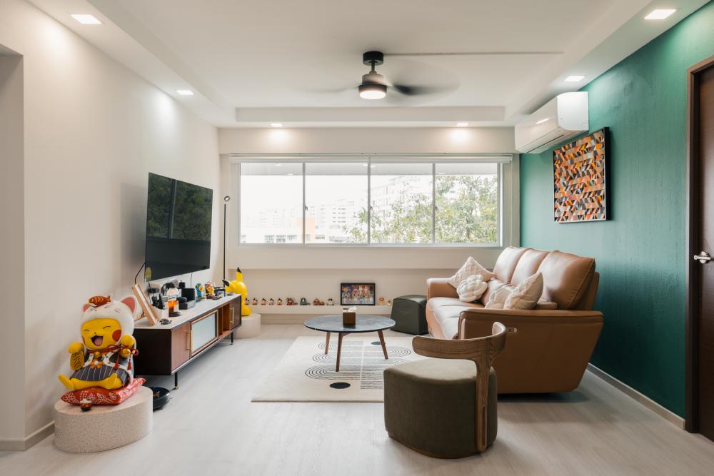 Country Living Room with TV Console and Feature Wall