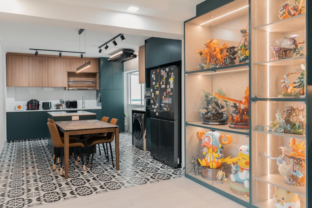 Country Kitchen with Homogeneous Tiles and Feature Wall