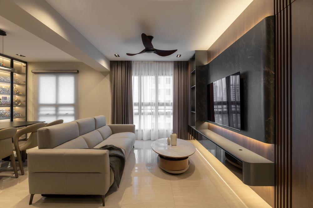 Contemporary Living Room with TV Console and Sofa