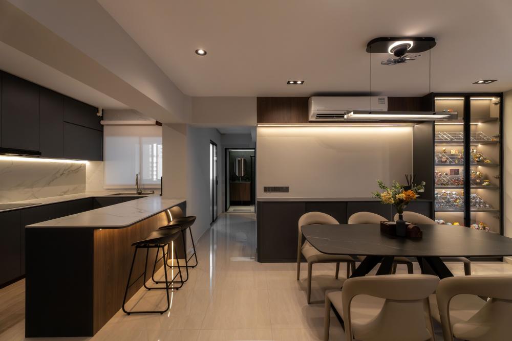 Contemporary Living Room with TV Console and Ceiling Light