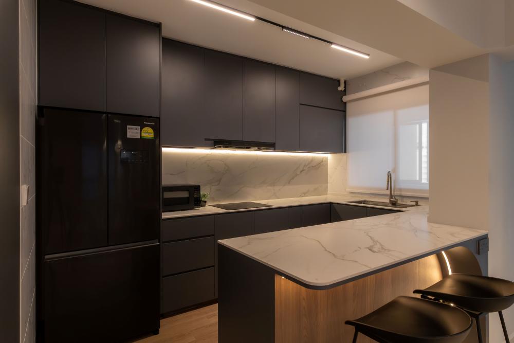Contemporary Kitchen with Kitchen Window and Open Kitchen