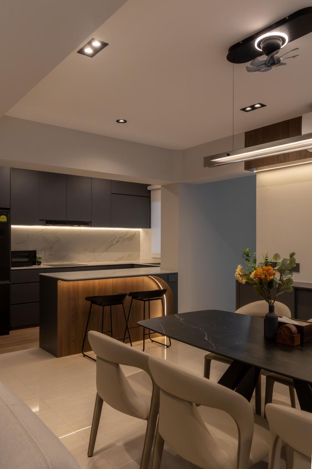 Contemporary Dining Room with Sofa and Dining Table