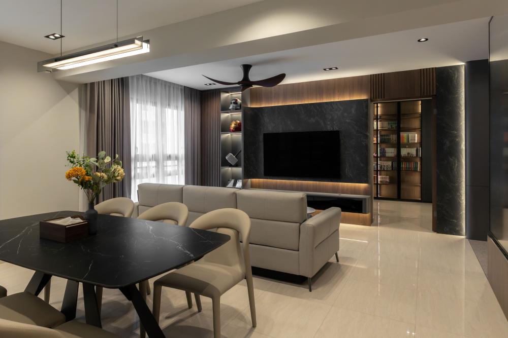 Contemporary Living Room with TV Console and Ceiling Light