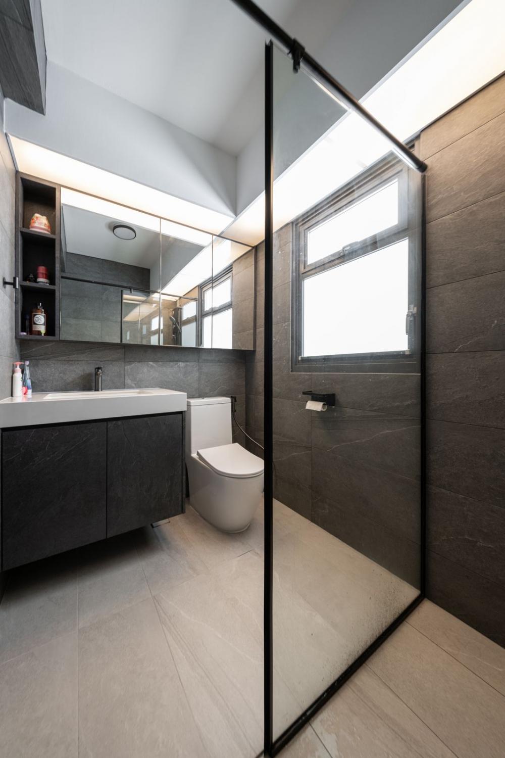 Contemporary Bathroom with Countertop and Homogeneous Tiles
