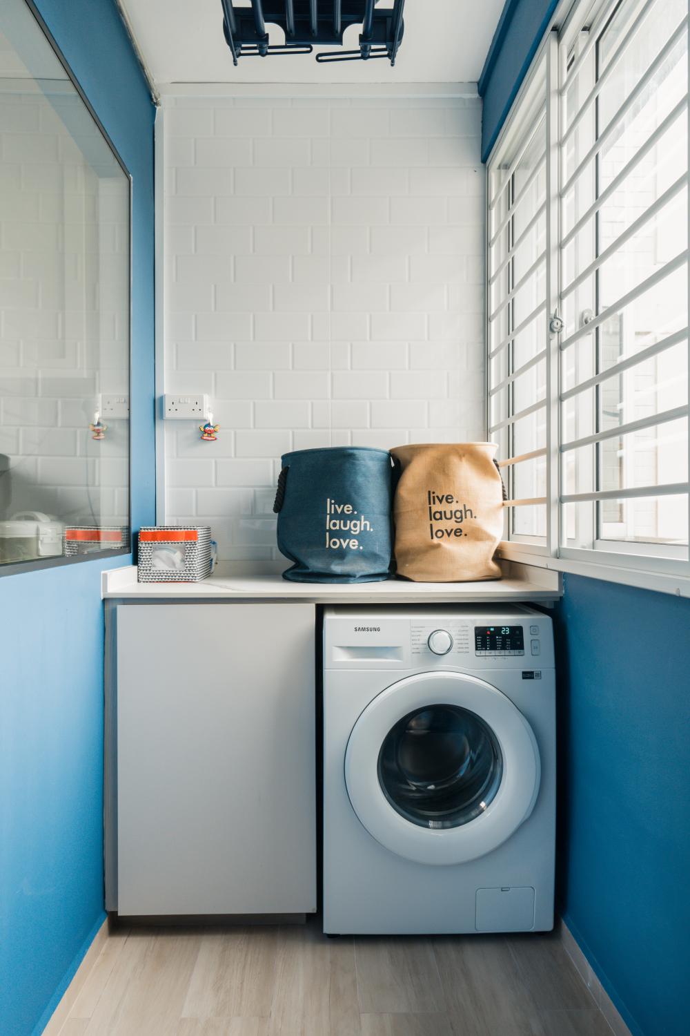 Modern Service Yard with Washing Machine and Laundry Area