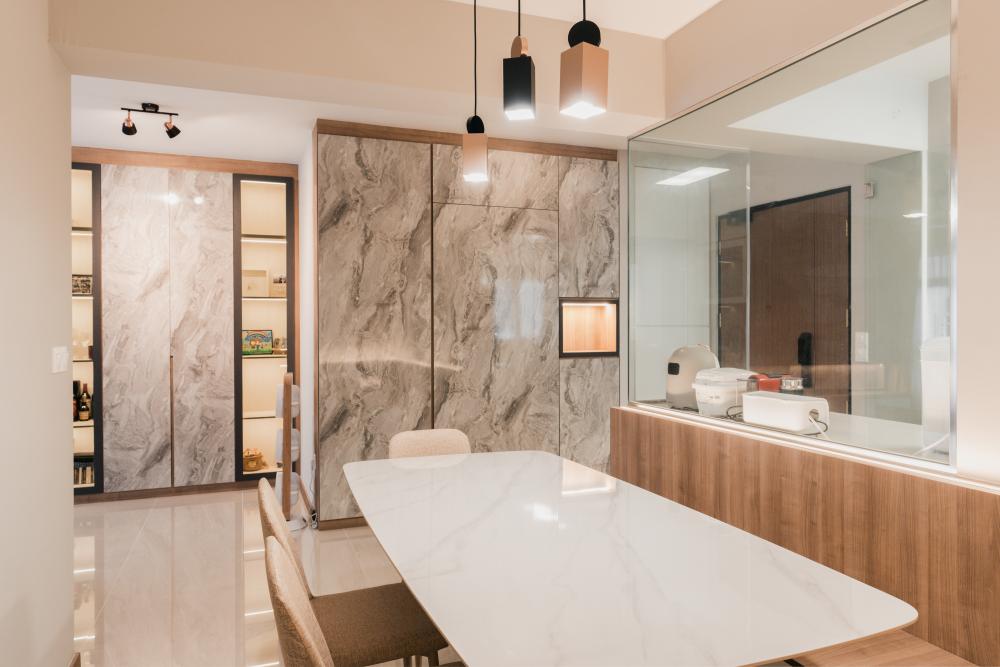 Modern Entryway with Artwork and Open Kitchen