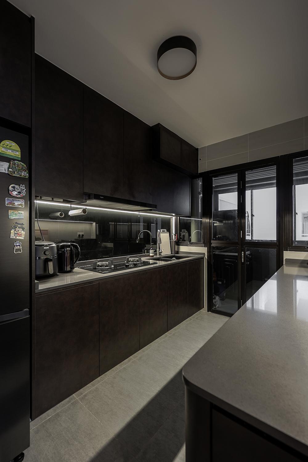 Scandinavian Kitchen with Countertop and Homogeneous Tiles