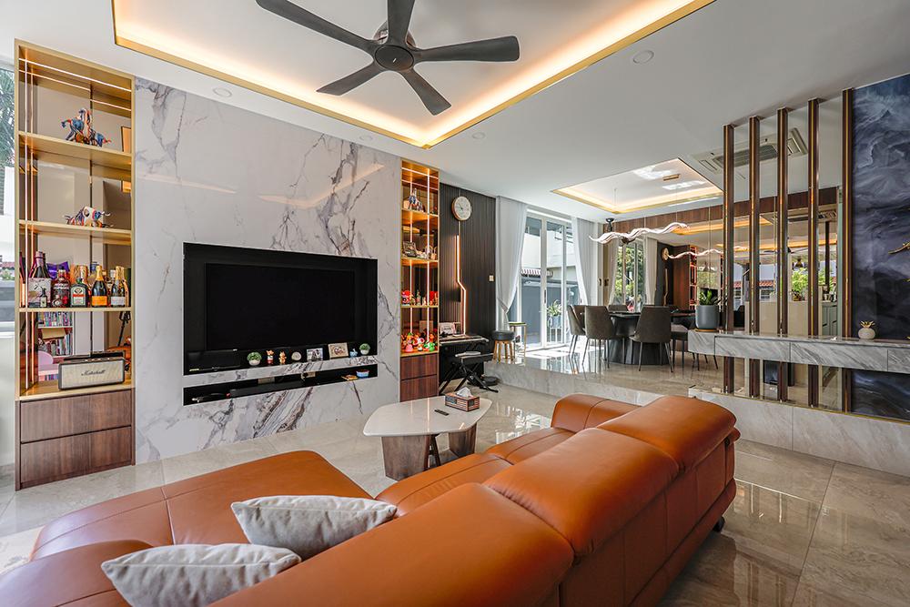 Modern Living Room with Feature Wall and Cove Lighting