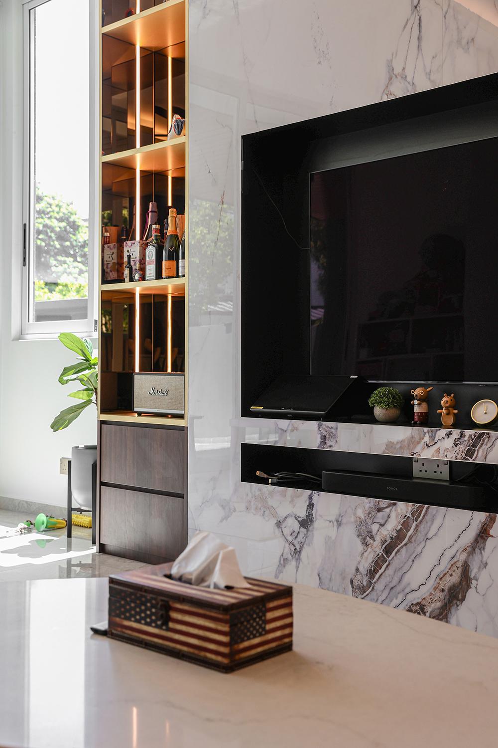 Modern Living Room with TV Console and Display Cabinets