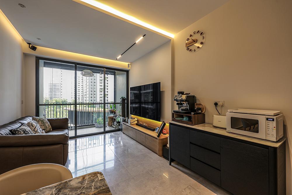 Modern Living Room with TV Console and Feature Wall