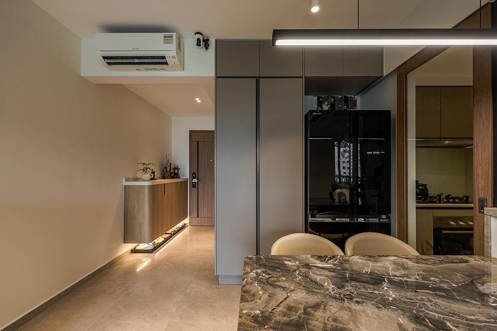 Modern Dining Room with Storage Cabinets and Lighting