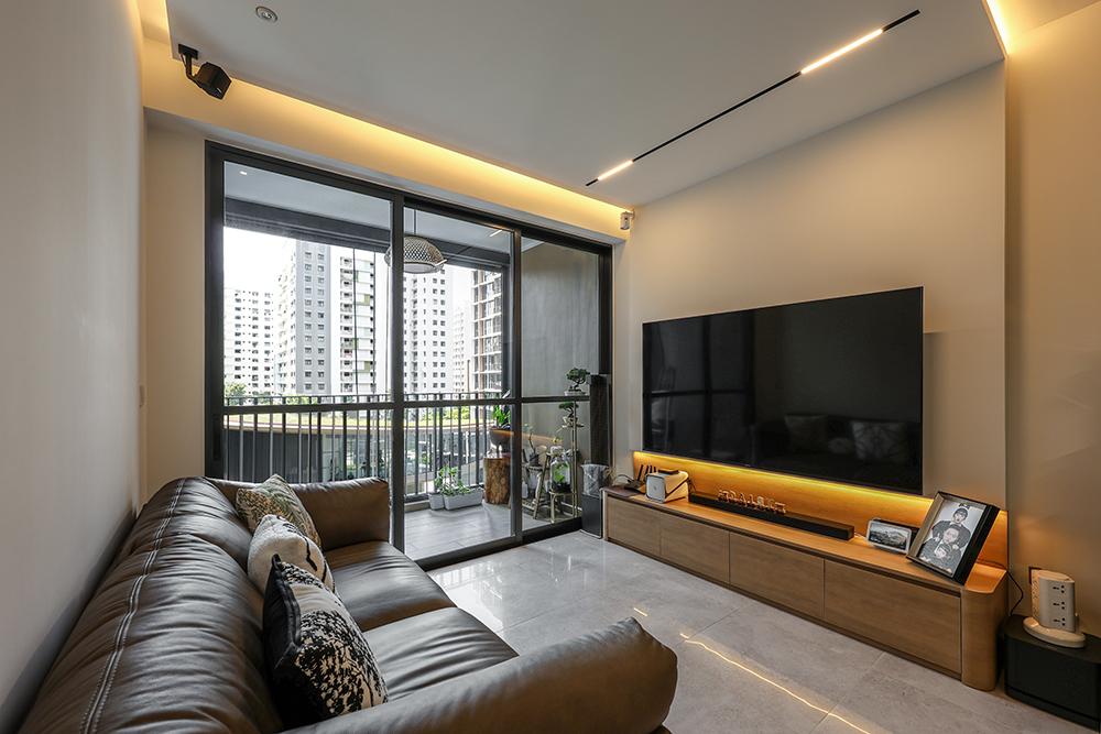 Modern Living Room with TV Console and Feature Wall