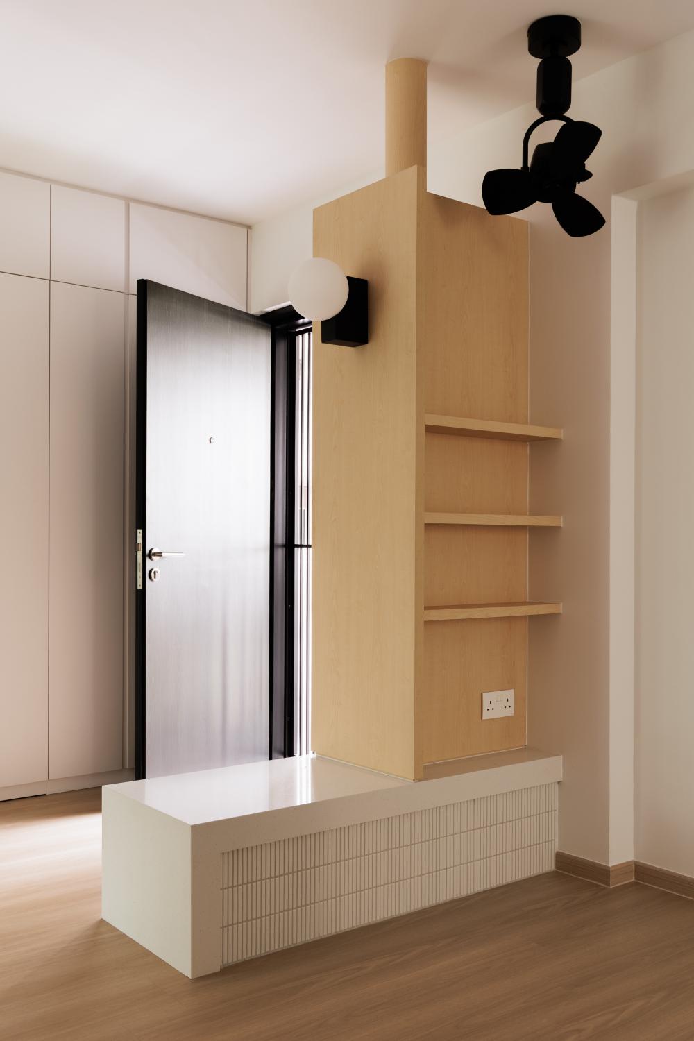 Minimalist Entryway with Seating Bench and Small Storage
