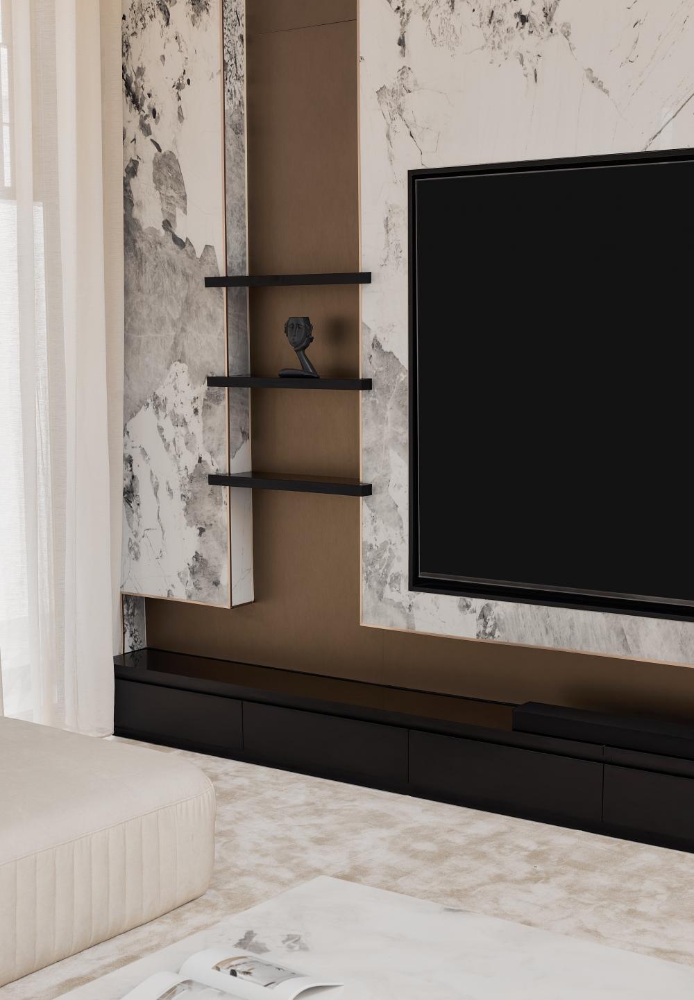 Modern Living Room with TV Console and Feature Wall