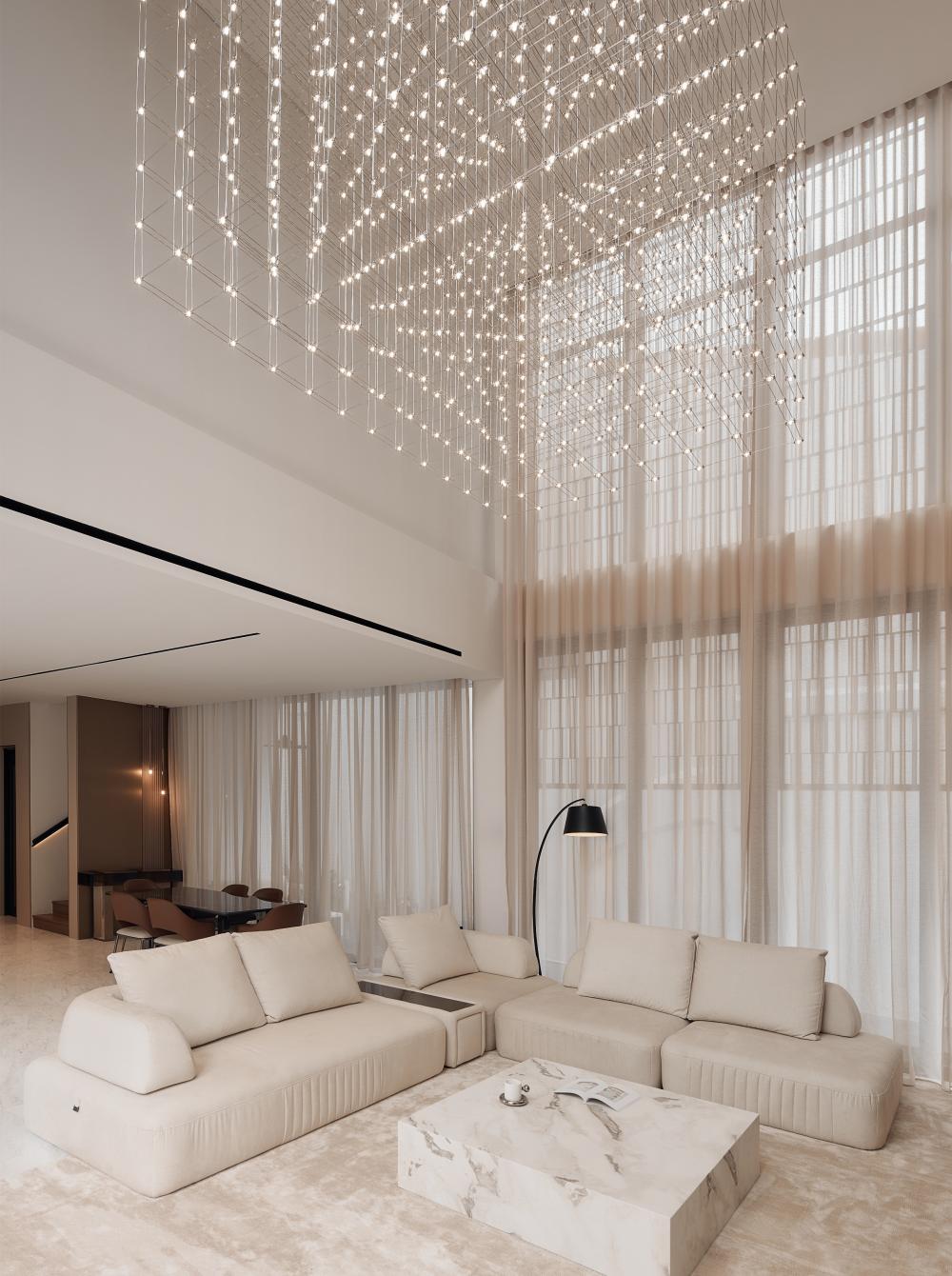 Modern Living Room with Marble Floor and Sofa