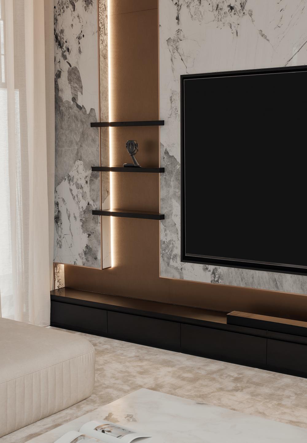 Modern Living Room with TV Console and Feature Wall