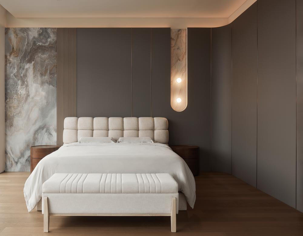 Modern Bedroom with Ceiling Light and Bed
