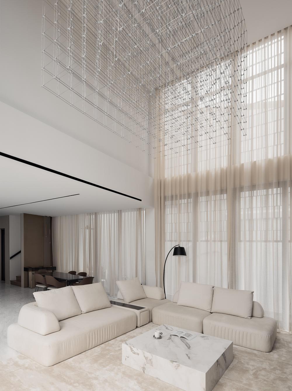 Modern Living Room with Marble Floor and Sofa