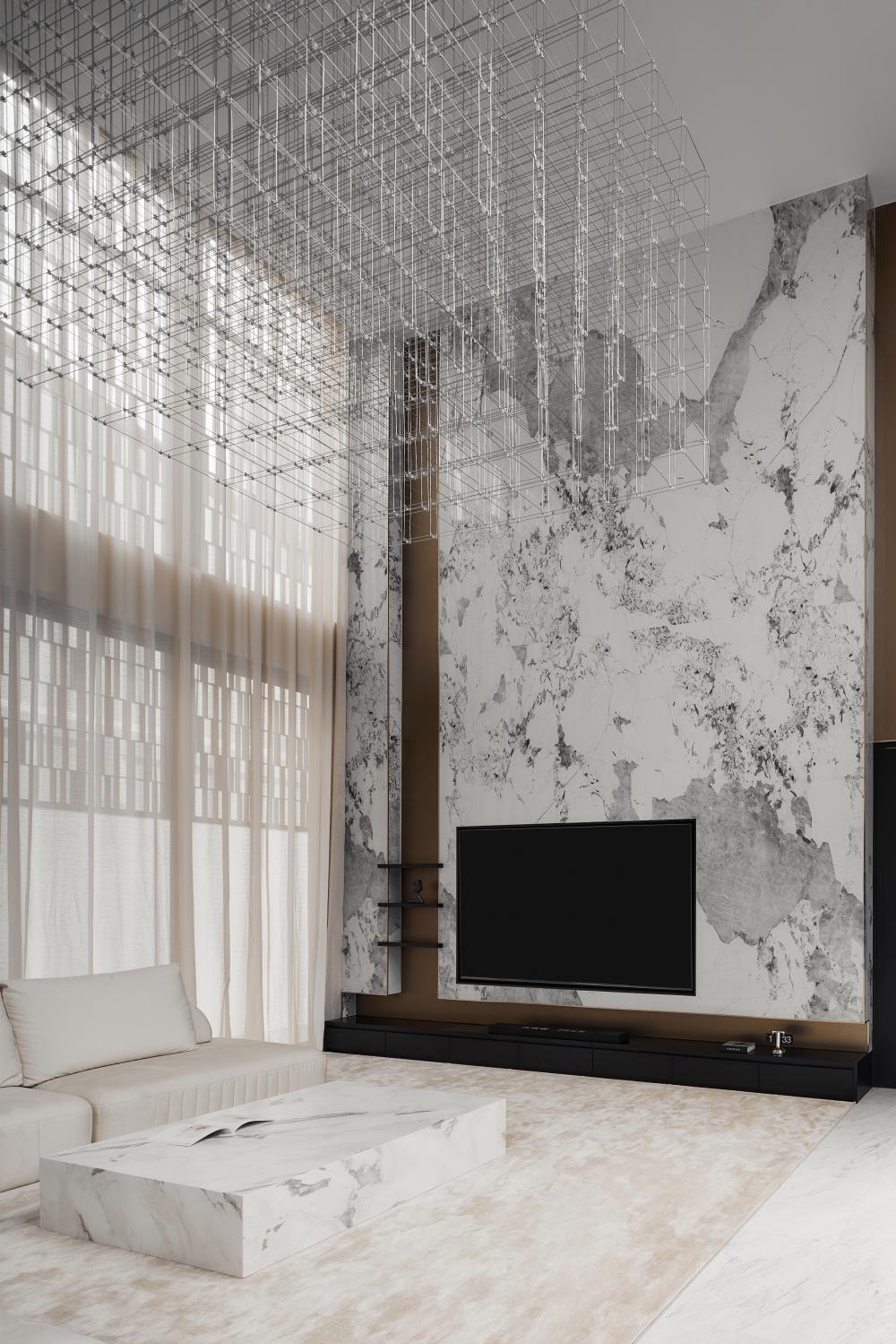 Modern Living Room with Sofa and Leather Sofa