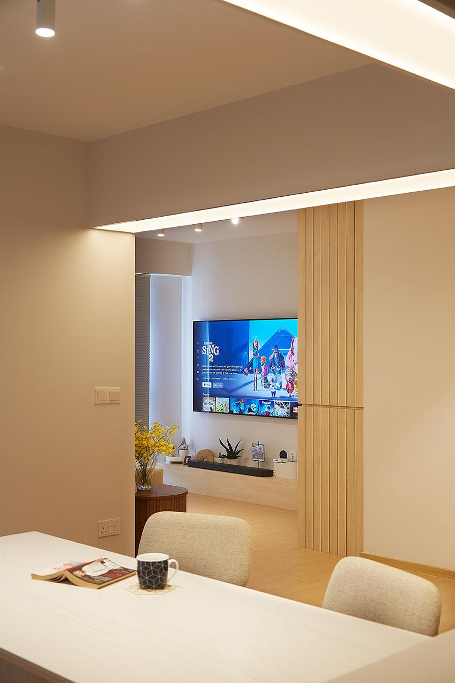 Minimalist Living Room with Vinyl Flooring and TV Console