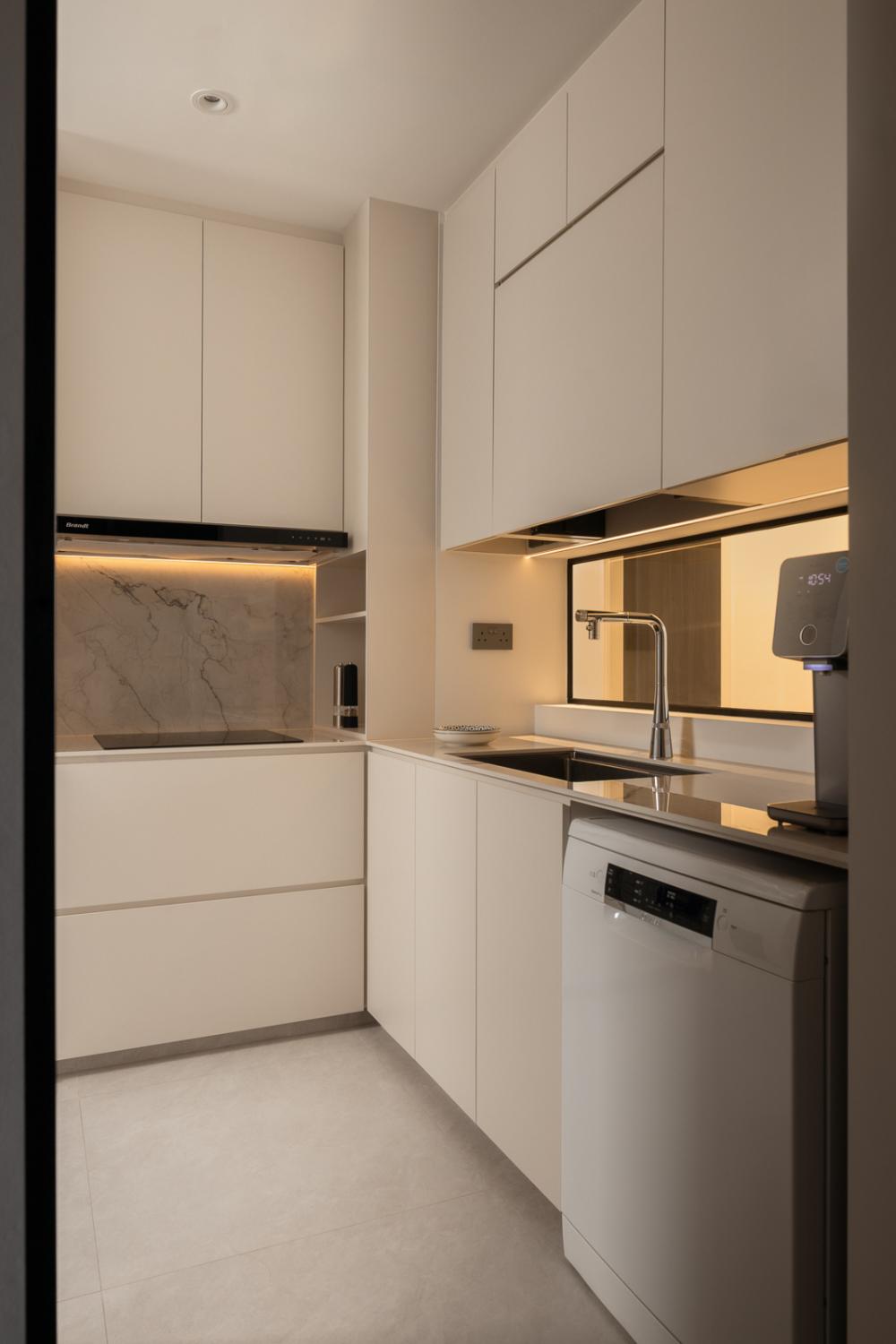 Minimalist Kitchen with Countertop and Kitchen Cabinets