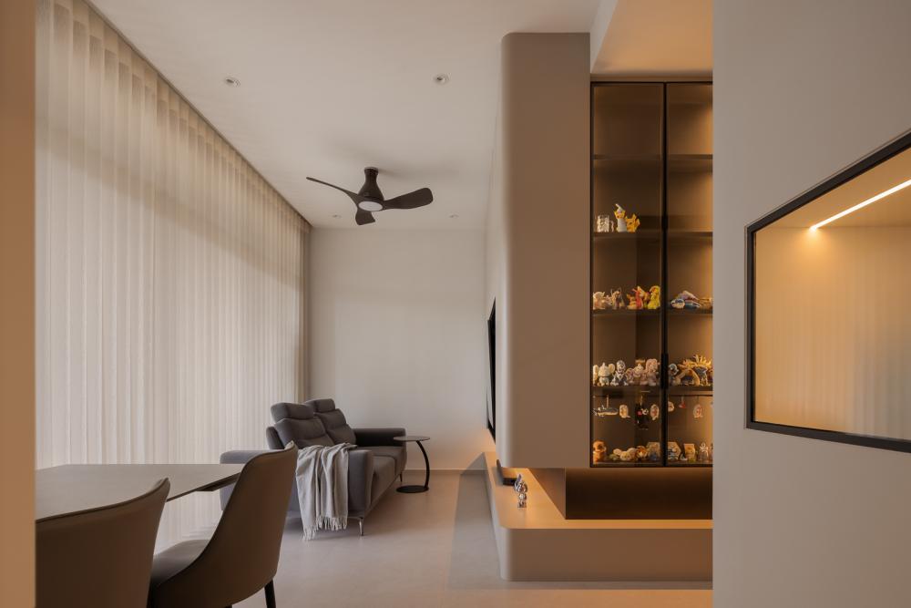 Minimalist Living Room with Side Table and Display Cabinets