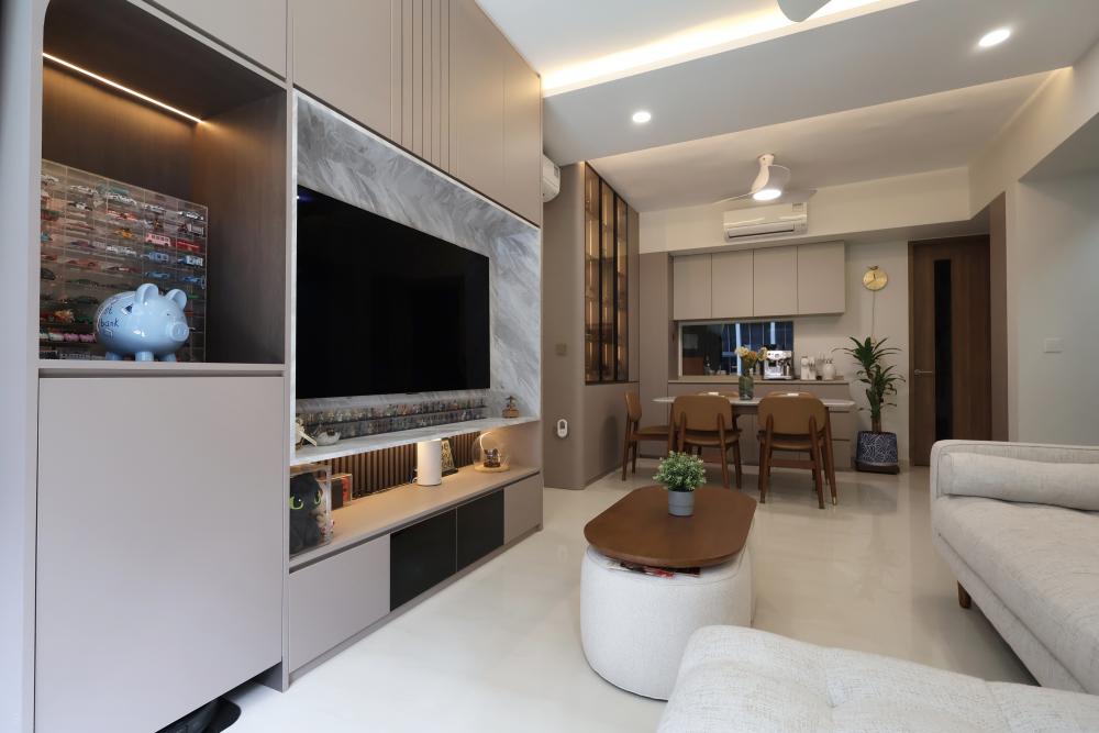 Minimalist Living Room with TV Console and Feature Wall