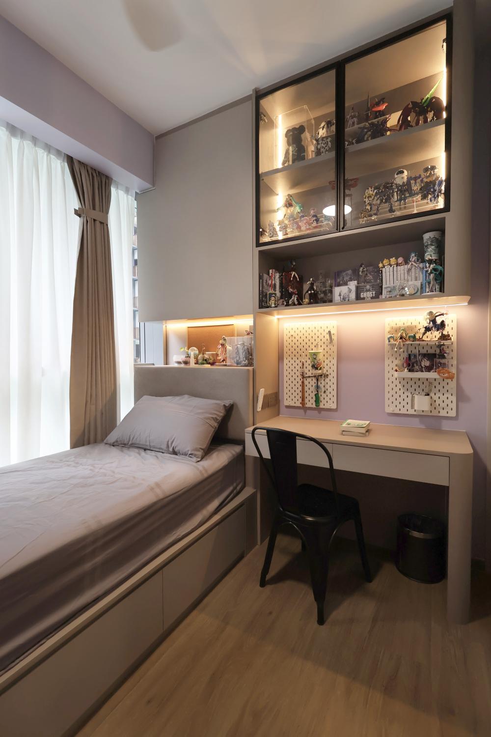 Minimalist Bedroom with Built-in Bed and Children's Beds
