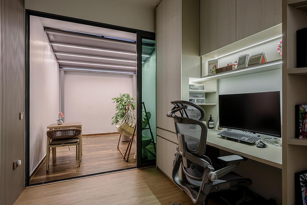 Scandinavian Home Office with Bookshelf and Storage Cabinets