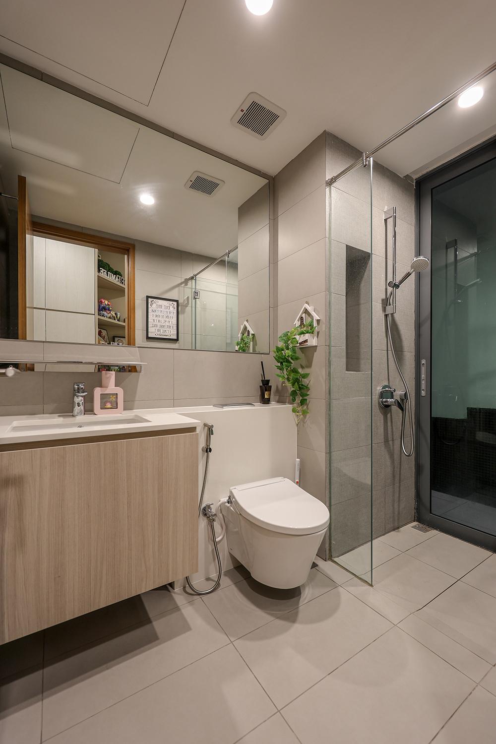 Scandinavian Bathroom with Countertop and Mirror
