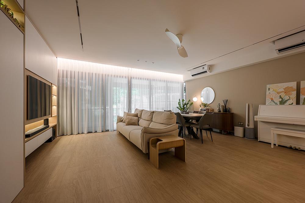 Scandinavian Living Room with Vinyl Flooring and TV Console