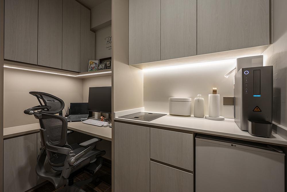 Scandinavian Home Office with Bookshelf and Storage Cabinets