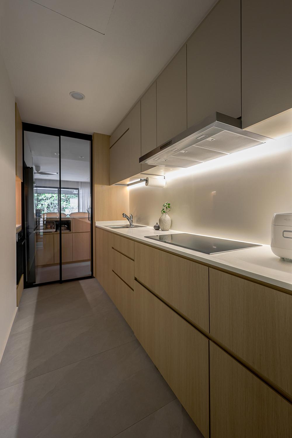 Scandinavian Kitchen with Countertop and Kitchen Backsplash