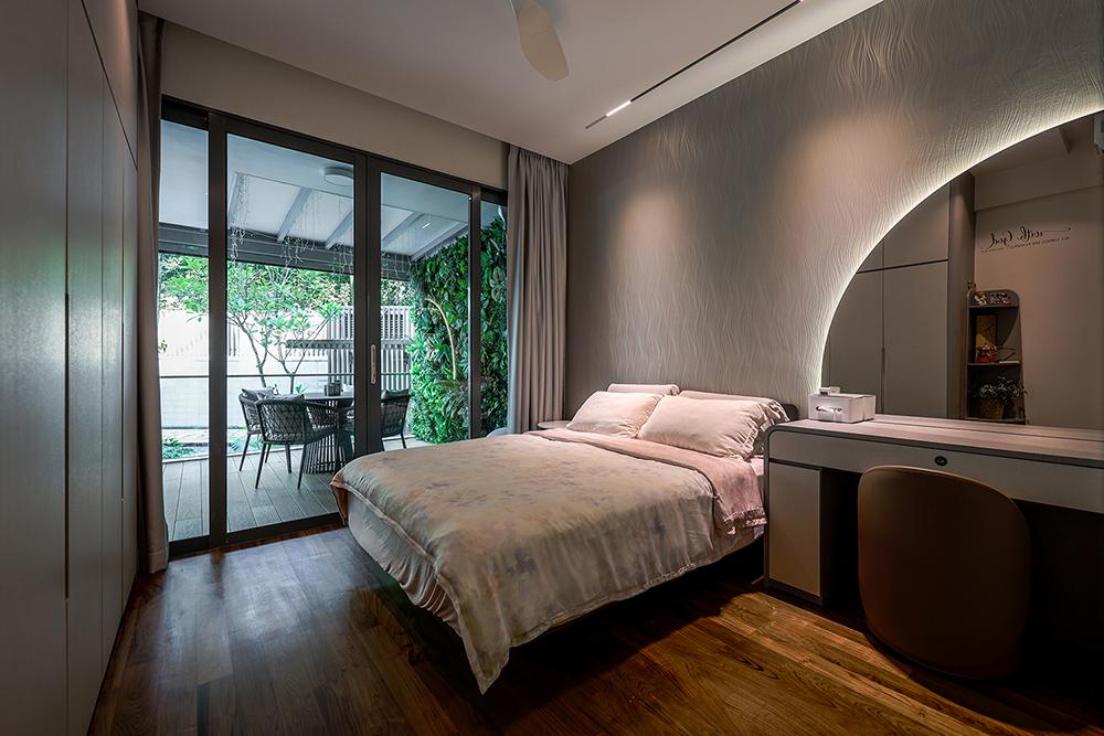 Scandinavian Bedroom with Wardrobe and Wallpaper