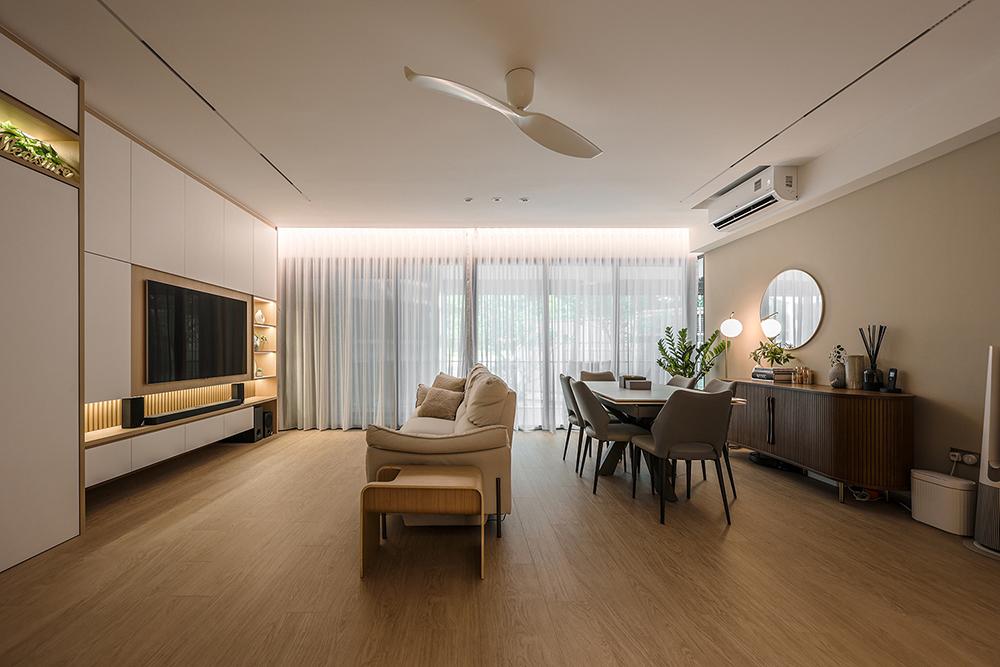 Scandinavian Living Room with Vinyl Flooring and TV Console