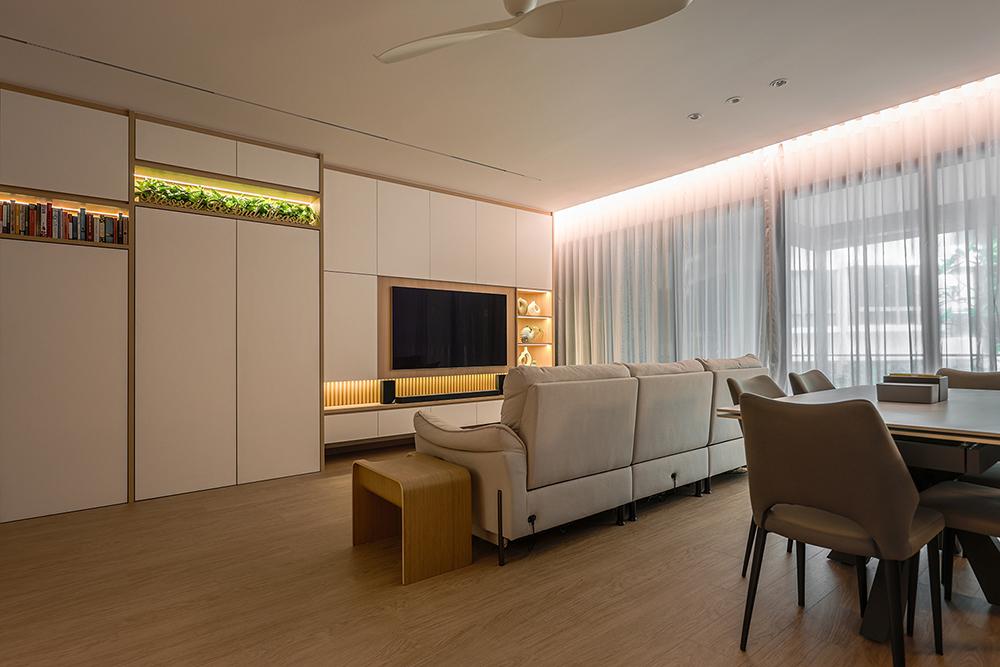 Scandinavian Living Room with Vinyl Flooring and TV Console
