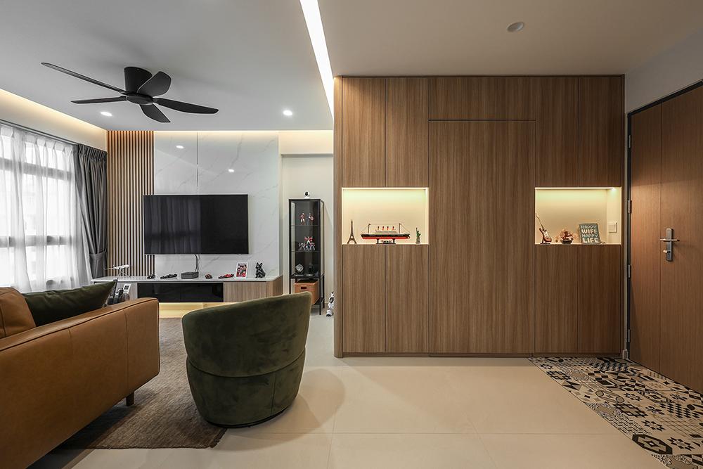 Scandinavian Foyer with Storage Cabinets and Display Cabinets