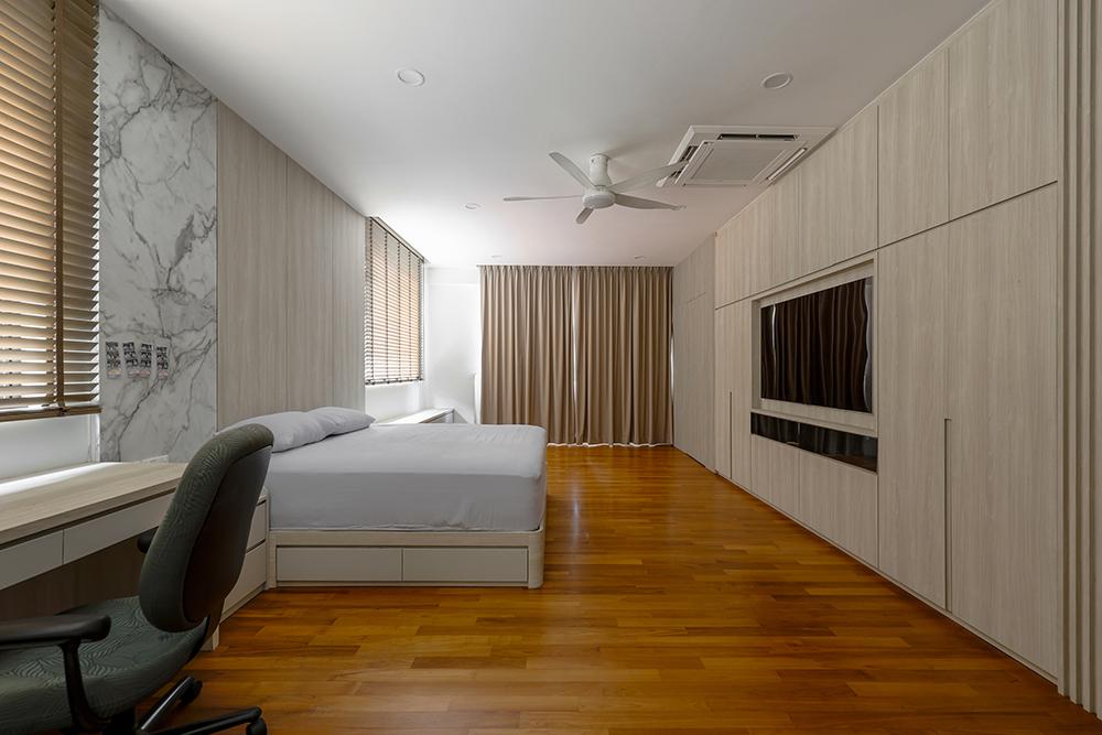 Modern Bedroom with TV Console and Feature Wall