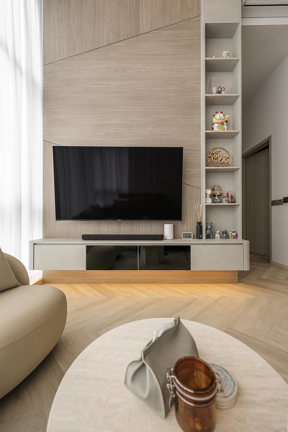 Modern Living Room with Vinyl Flooring and TV Console