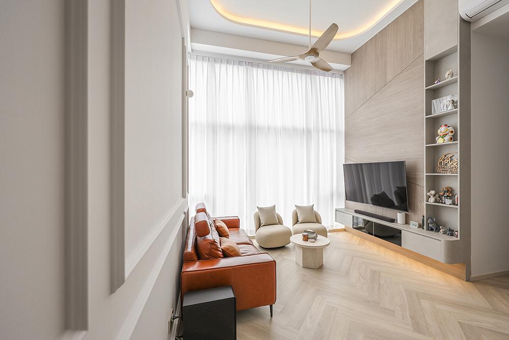Modern Living Room with Vinyl Flooring and TV Console